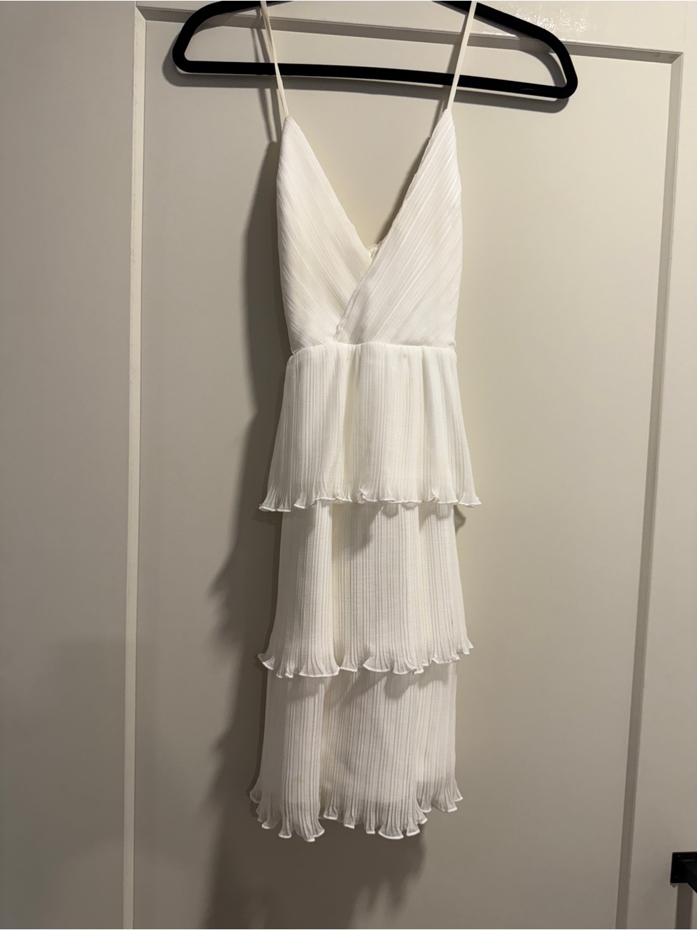 Lina White Tiered Pleated Dress